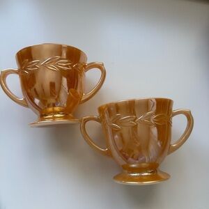 2 Vintage Fire King Amber Glass Cups Set
